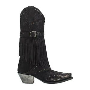 Dan Post Black Fringe Cowboy Boots (Bed of Roses)